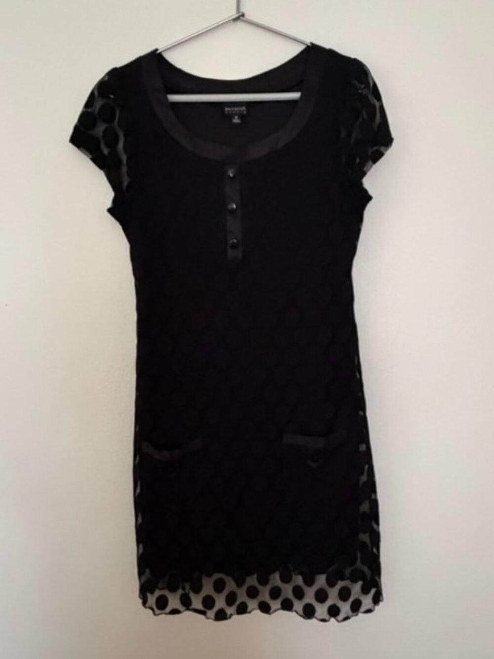 En Focus Studio Black Sheer Polka Dot Tunic Top Size 12